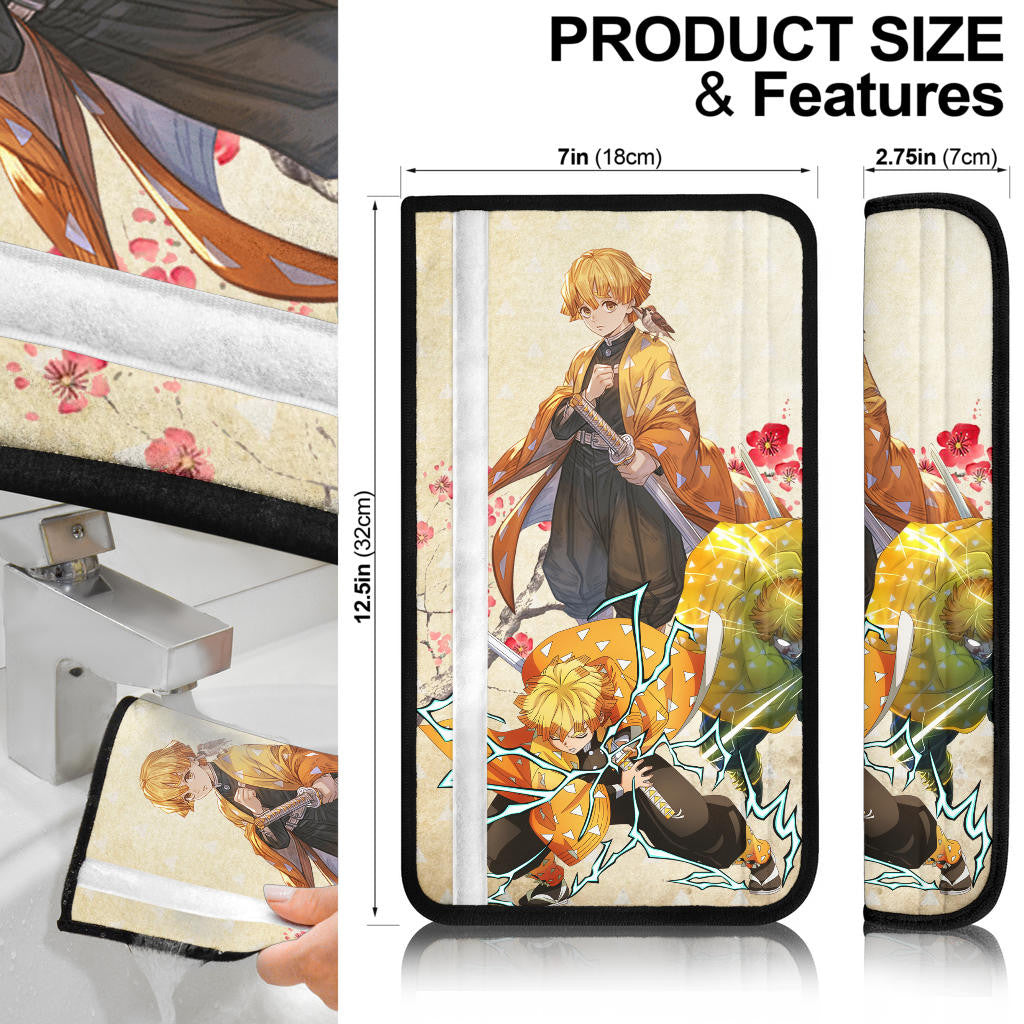 Demon Slayer Anime Zenitsu Lightning Breath Power Fighting Moments Seat Belt Covers