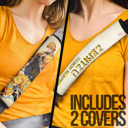 Demon Slayer Anime Zenitsu Lightning Breath Power Fighting Moments Seat Belt Covers