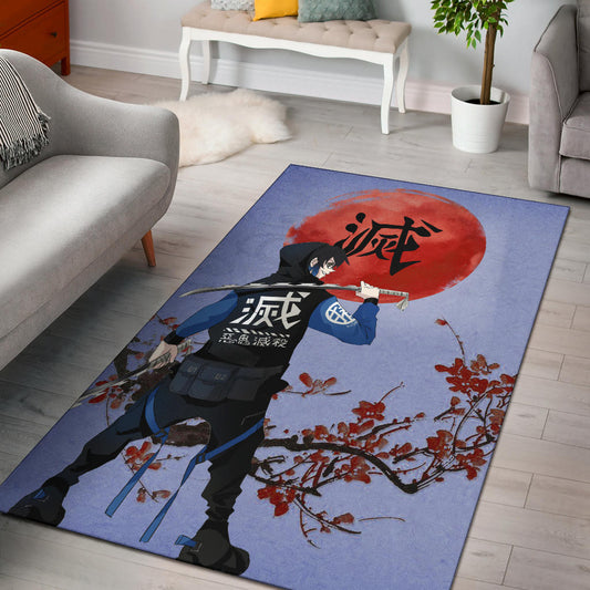 Demon Slayer Anime Inosuke Took Off Mask Wearing Clothes Blue Theme Area Rug Home Decor