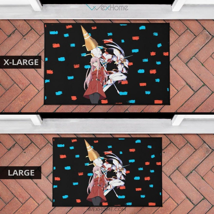 Darling In The Franxx Anime Zero Two With Darling Strelitzia Blue And Red Patterns Door Mat Home Decor