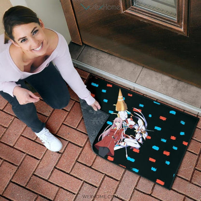 Darling In The Franxx Anime Zero Two With Darling Strelitzia Blue And Red Patterns Door Mat Home Decor