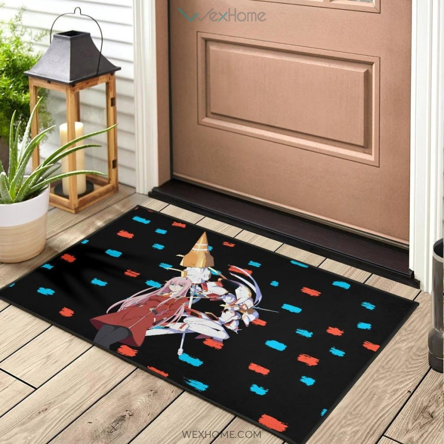 Darling In The Franxx Anime Zero Two With Darling Strelitzia Blue And Red Patterns Door Mat Home Decor