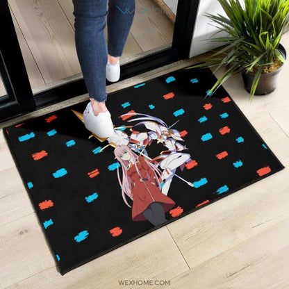 Darling In The Franxx Anime Zero Two With Darling Strelitzia Blue And Red Patterns Door Mat Home Decor