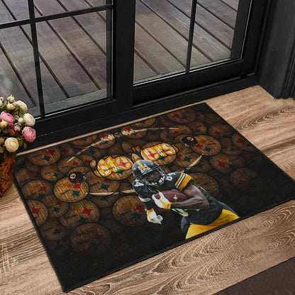 Pittsburgh Steelers American Football Antonio Brown Grab Rugby Ball Steelers Doodle Door Mat Home Decor