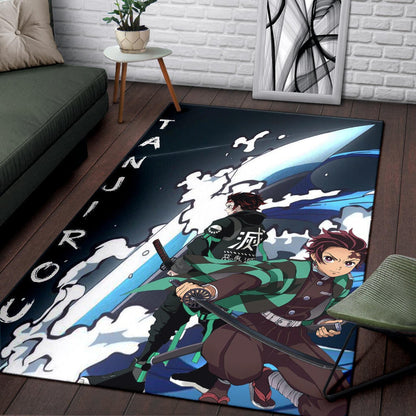 Demon Slayer Anime Tanjiro Fighting Moments Water Power Area Rug Home Decor