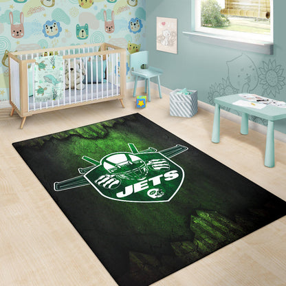 New York American Football Jets Football Jets Player Silhouette Dark Green Area Rug Home Decor
