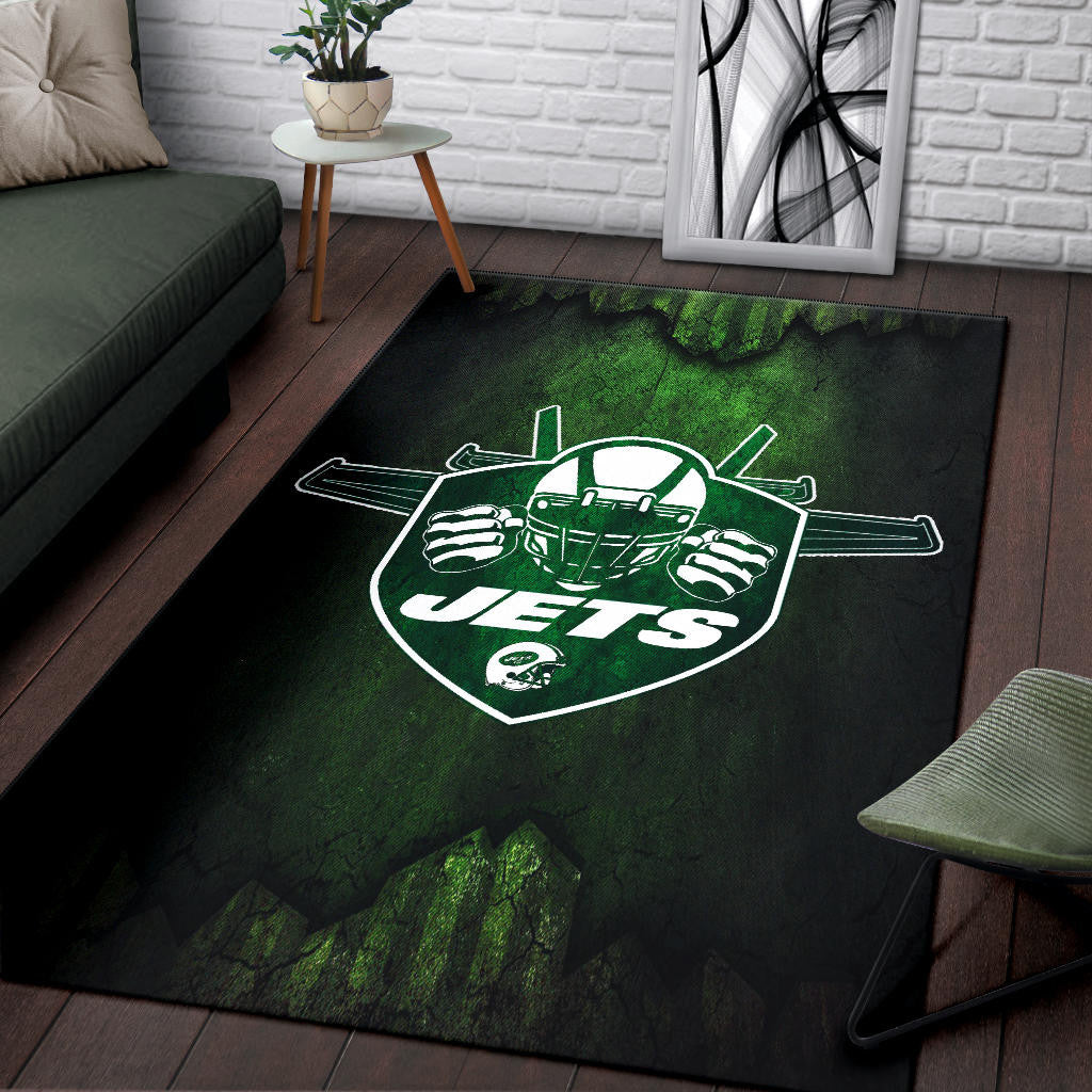 New York American Football Jets Football Jets Player Silhouette Dark Green Area Rug Home Decor