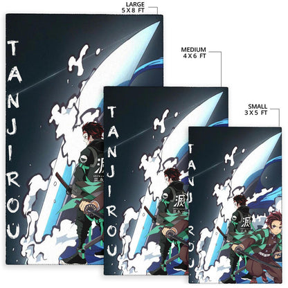 Demon Slayer Anime Tanjiro Fighting Moments Water Power Area Rug Home Decor