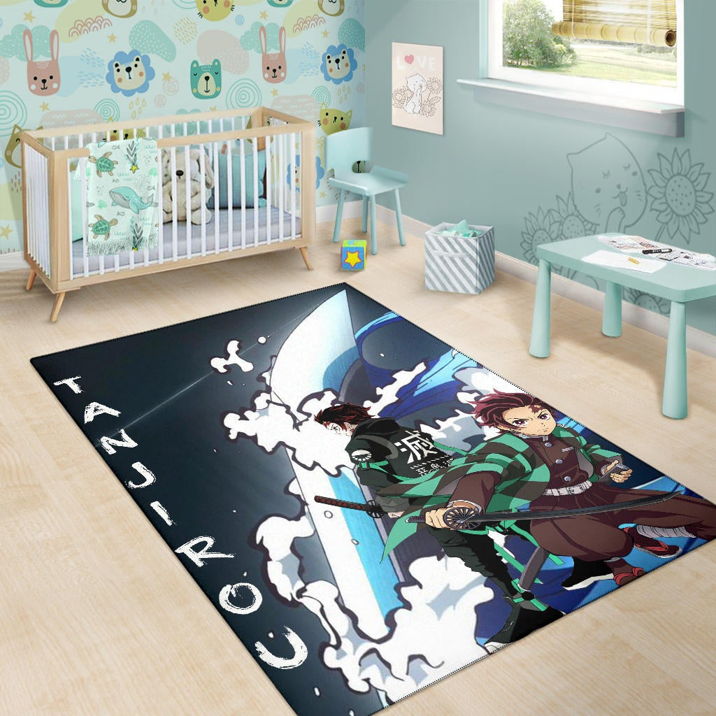 Demon Slayer Anime Tanjiro Fighting Moments Water Power Area Rug Home Decor