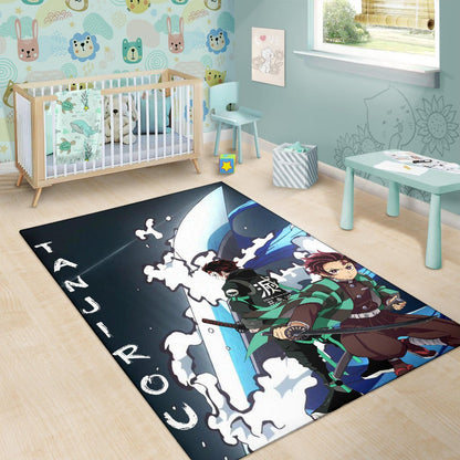 Demon Slayer Anime Tanjiro Fighting Moments Water Power Area Rug Home Decor