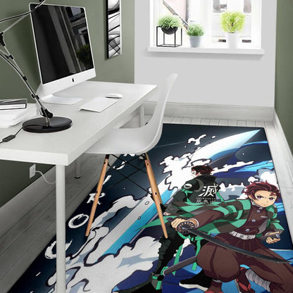Demon Slayer Anime Tanjiro Fighting Moments Water Power Area Rug Home Decor