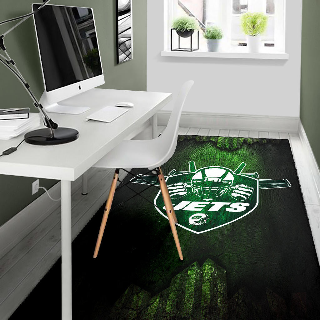 New York American Football Jets Football Jets Player Silhouette Dark Green Area Rug Home Decor