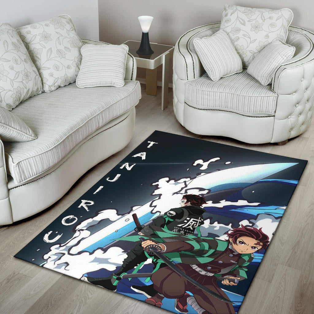Demon Slayer Anime Tanjiro Fighting Moments Water Power Area Rug Home Decor