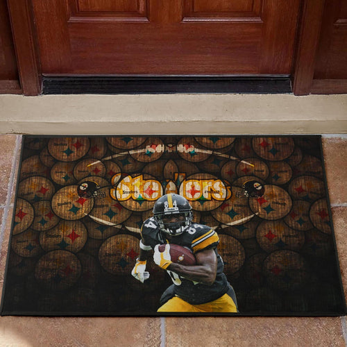 Pittsburgh Steelers American Football Antonio Brown Grab Rugby Ball Steelers Doodle Door Mat Home Decor