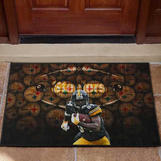 Pittsburgh Steelers American Football Antonio Brown Grab Rugby Ball Steelers Doodle Door Mat Home Decor
