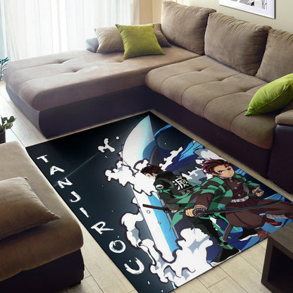 Demon Slayer Anime Tanjiro Fighting Moments Water Power Area Rug Home Decor