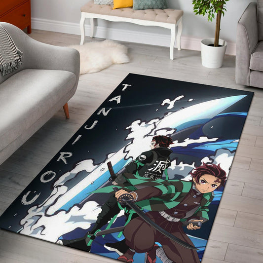 Demon Slayer Anime Tanjiro Fighting Moments Water Power Area Rug Home Decor