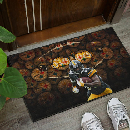 Pittsburgh Steelers American Football Antonio Brown Grab Rugby Ball Steelers Doodle Door Mat Home Decor