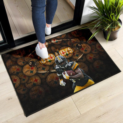 Pittsburgh Steelers American Football Antonio Brown Grab Rugby Ball Steelers Doodle Door Mat Home Decor