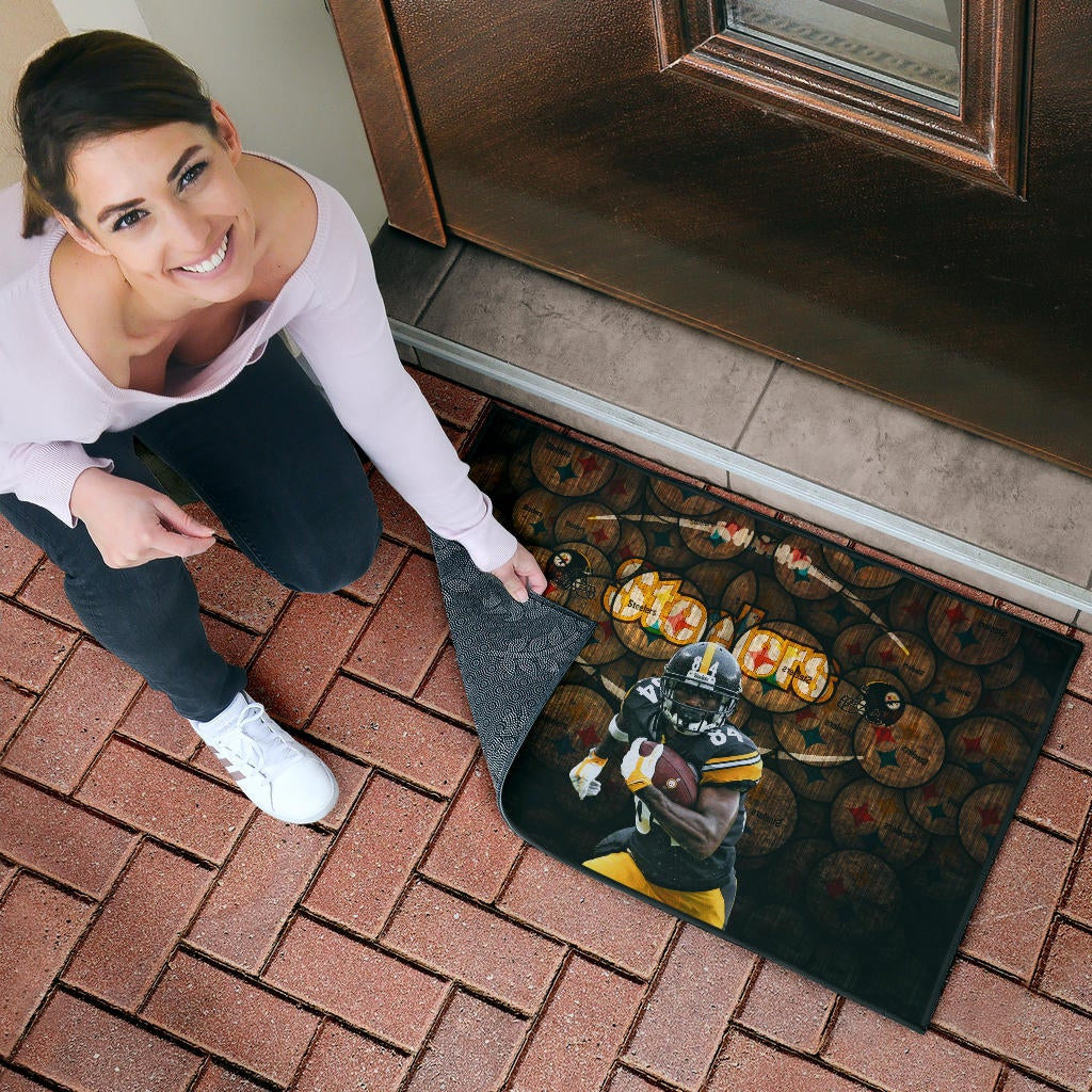 Pittsburgh Steelers American Football Antonio Brown Grab Rugby Ball Steelers Doodle Door Mat Home Decor