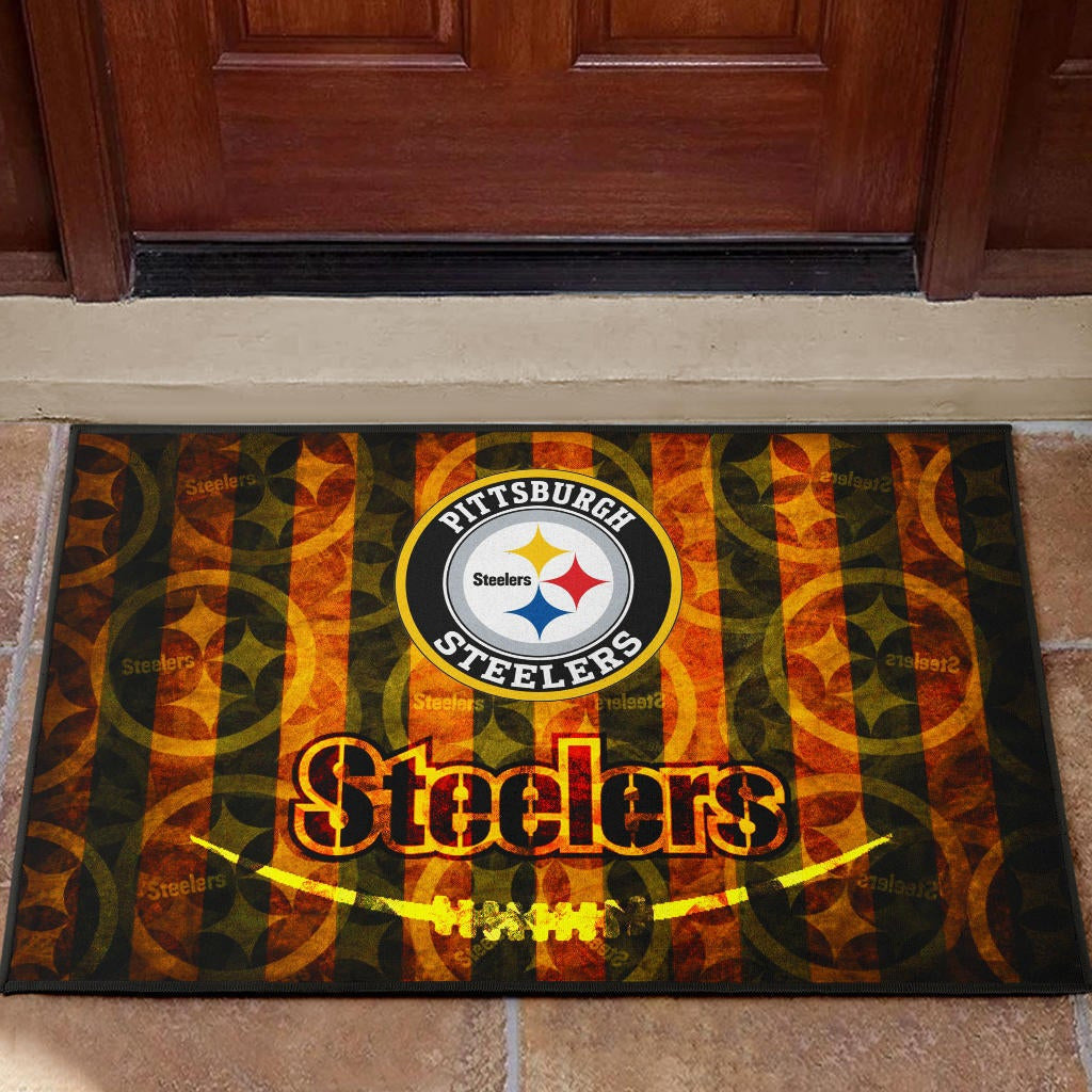 Pittsburgh Steelers American Football Flaming Steelers Background Door Mat Home Decor