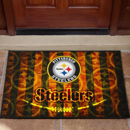 Pittsburgh Steelers American Football Flaming Steelers Background Door Mat Home Decor