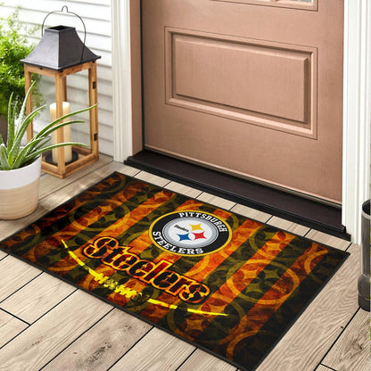 Pittsburgh Steelers American Football Flaming Steelers Background Door Mat Home Decor