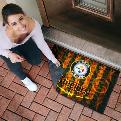Pittsburgh Steelers American Football Flaming Steelers Background Door Mat Home Decor