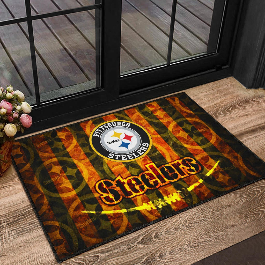 Pittsburgh Steelers American Football Flaming Steelers Background Door Mat Home Decor