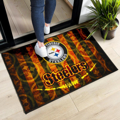 Pittsburgh Steelers American Football Flaming Steelers Background Door Mat Home Decor