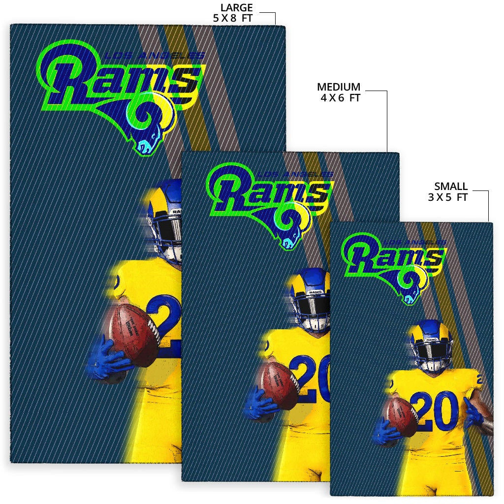 Los Angeles Rams American Football Team Jalen Ramsey 20 Wearing Helmet Standing Area Rug Home Decor