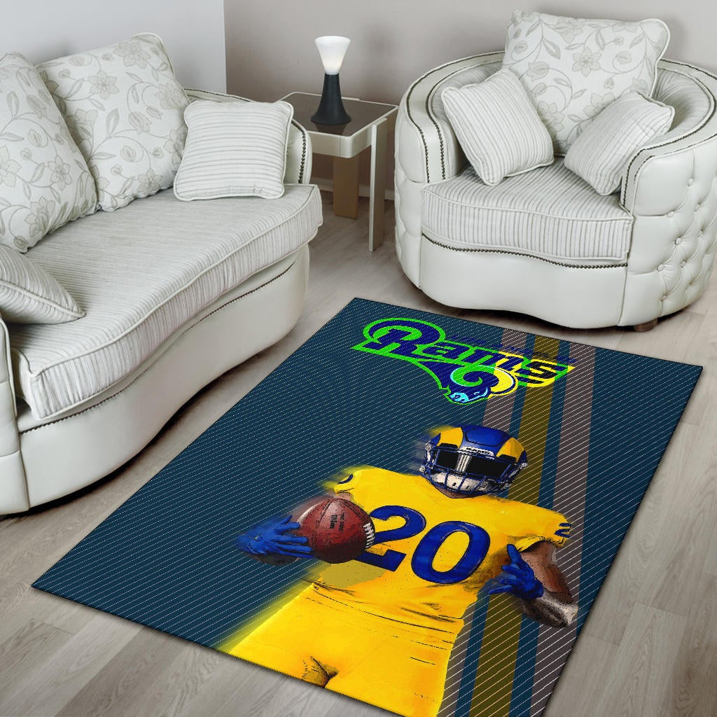 Los Angeles Rams American Football Team Jalen Ramsey 20 Wearing Helmet Standing Area Rug Home Decor