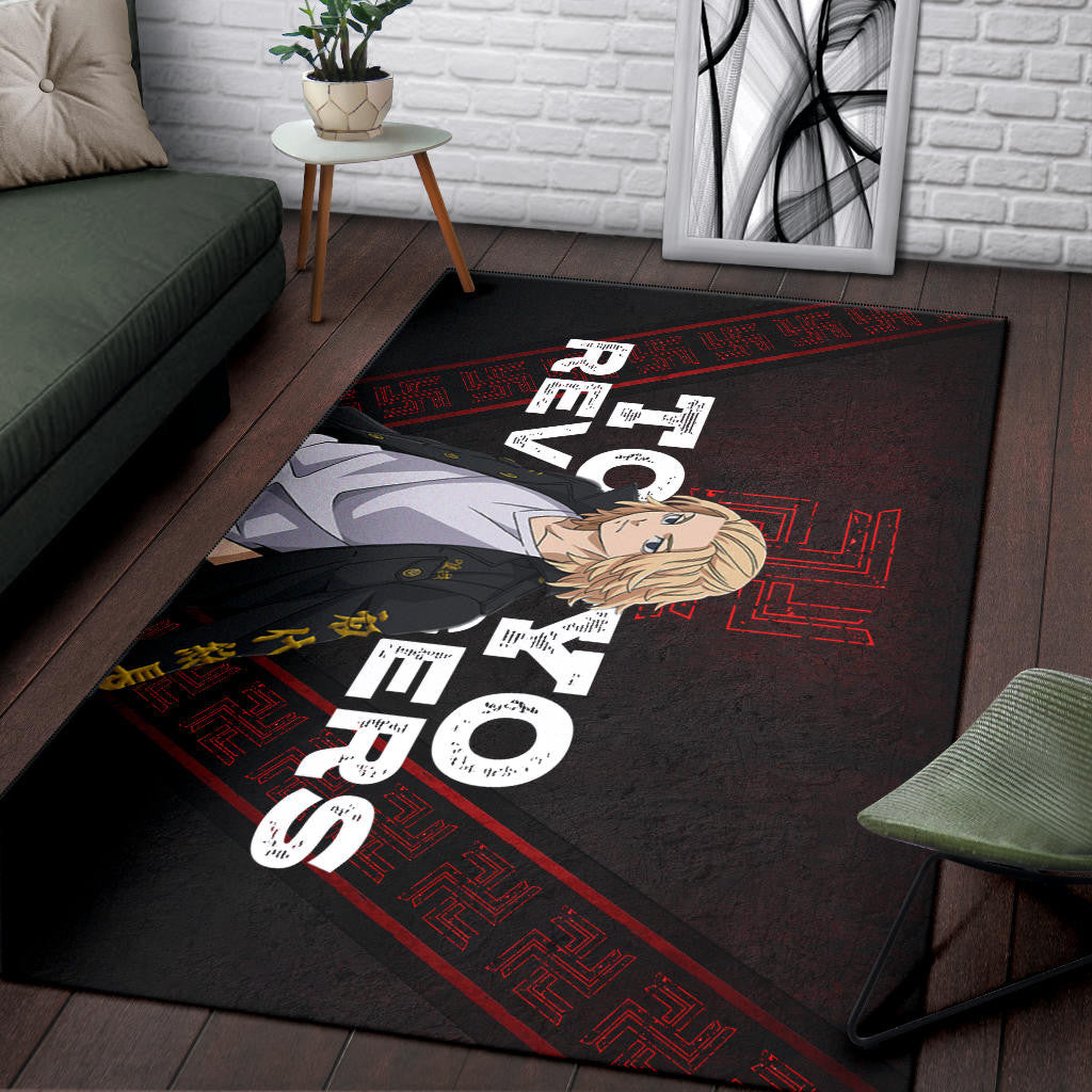 Tokyo Revengers Anime Cool Mikey Gang Red Pattern Theme Area Rug Home Decor
