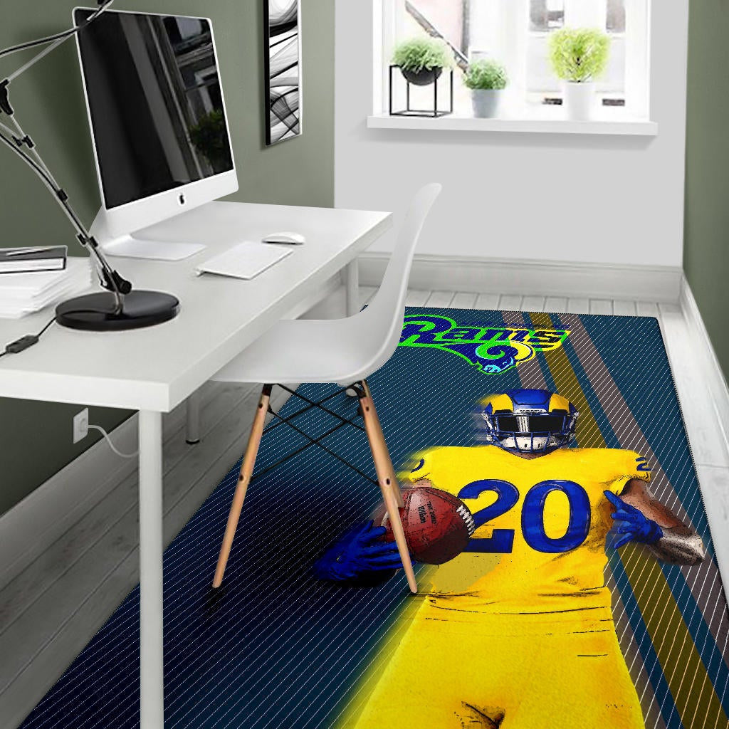 Los Angeles Rams American Football Team Jalen Ramsey 20 Wearing Helmet Standing Area Rug Home Decor