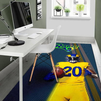 Los Angeles Rams American Football Team Jalen Ramsey 20 Wearing Helmet Standing Area Rug Home Decor