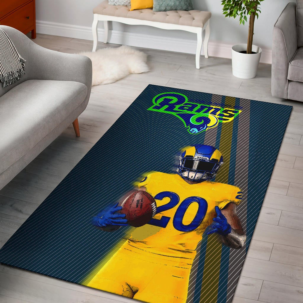 Los Angeles Rams American Football Team Jalen Ramsey 20 Wearing Helmet Standing Area Rug Home Decor