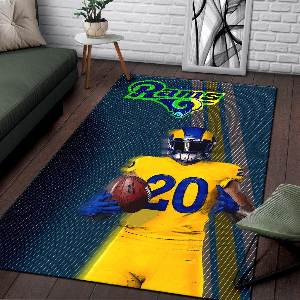 Los Angeles Rams American Football Team Jalen Ramsey 20 Wearing Helmet Standing Area Rug Home Decor