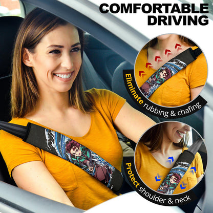 Demon Slayer Anime Tanjiro Water Breath Dragon Power Black Pattern Seat Belt Covers
