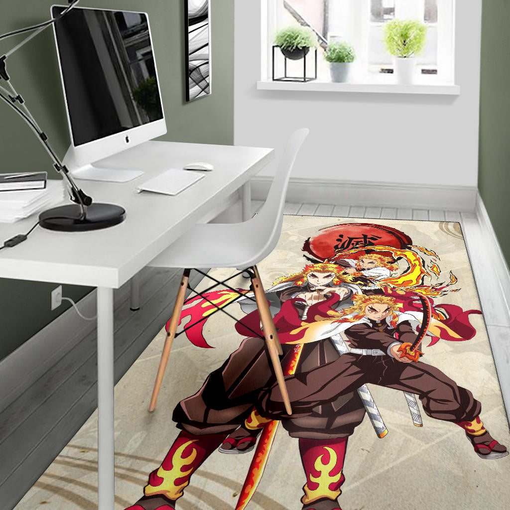 Demon Slayer Anime Rengoku Fire Breath Power Red Sun Area Rug Home Decor