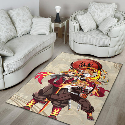 Demon Slayer Anime Rengoku Fire Breath Power Red Sun Area Rug Home Decor