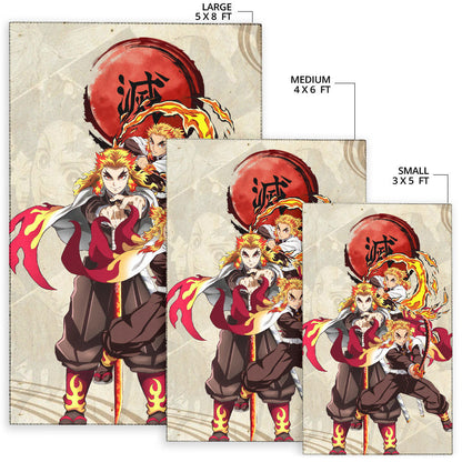 Demon Slayer Anime Rengoku Fire Breath Power Red Sun Area Rug Home Decor