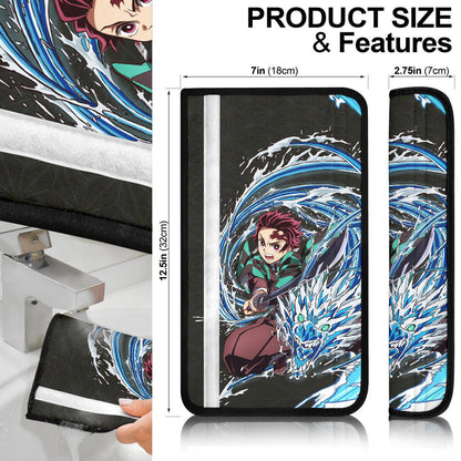Demon Slayer Anime Tanjiro Water Breath Dragon Power Black Pattern Seat Belt Covers