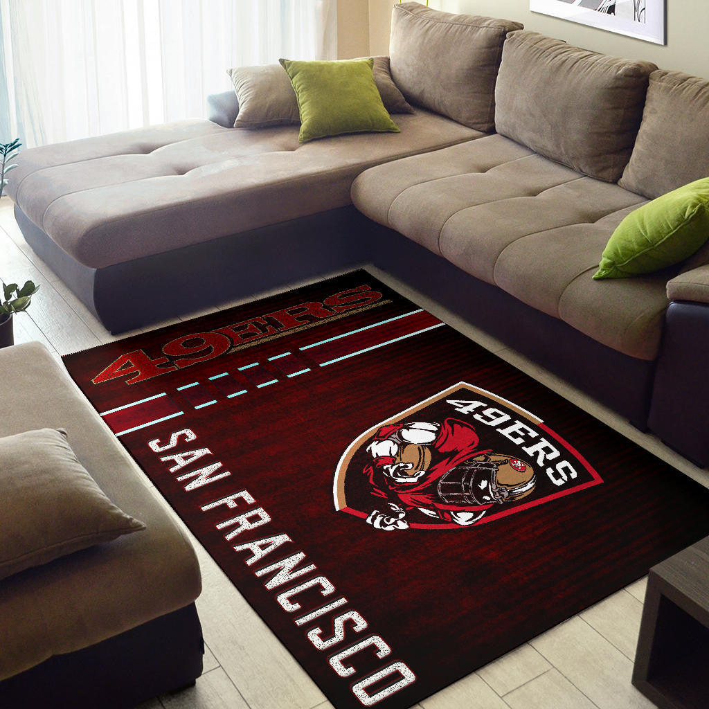 San Francisco American Football 49ers Football Ers Player On Shield Dark Red Area Rug Home Decor
