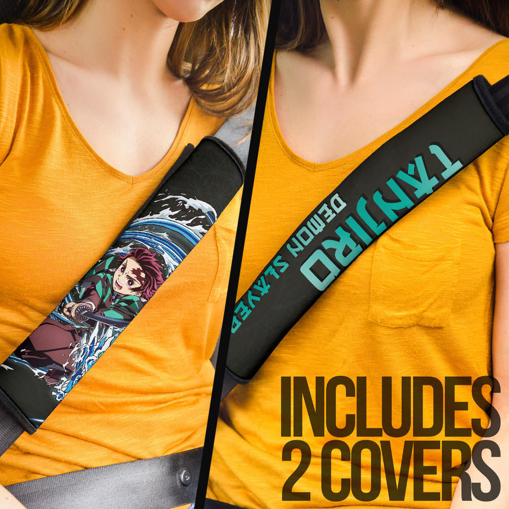 Demon Slayer Anime Tanjiro Water Breath Dragon Power Black Pattern Seat Belt Covers