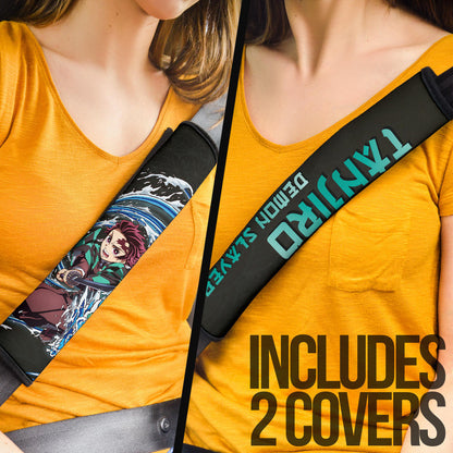Demon Slayer Anime Tanjiro Water Breath Dragon Power Black Pattern Seat Belt Covers