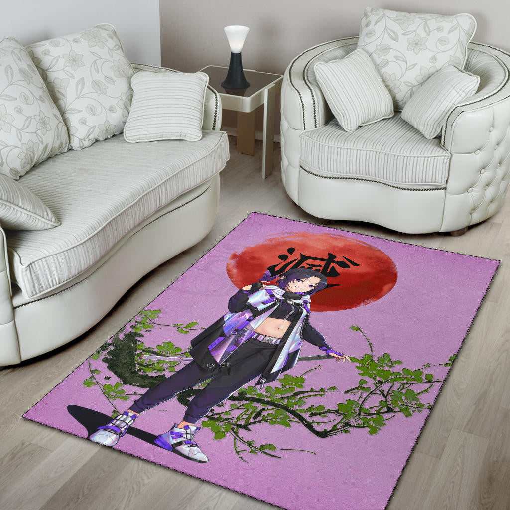 Demon Slayer Anime Shinobu Wearing Modern Clothes Purple Theme Area Rug Home Decor