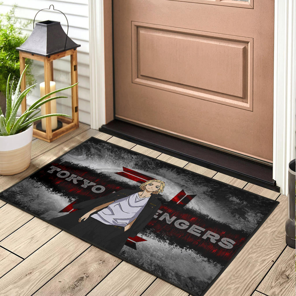 Tokyo Revengers Anime Cool Mikey Smiling Red And Grey Door Mat Home Decor