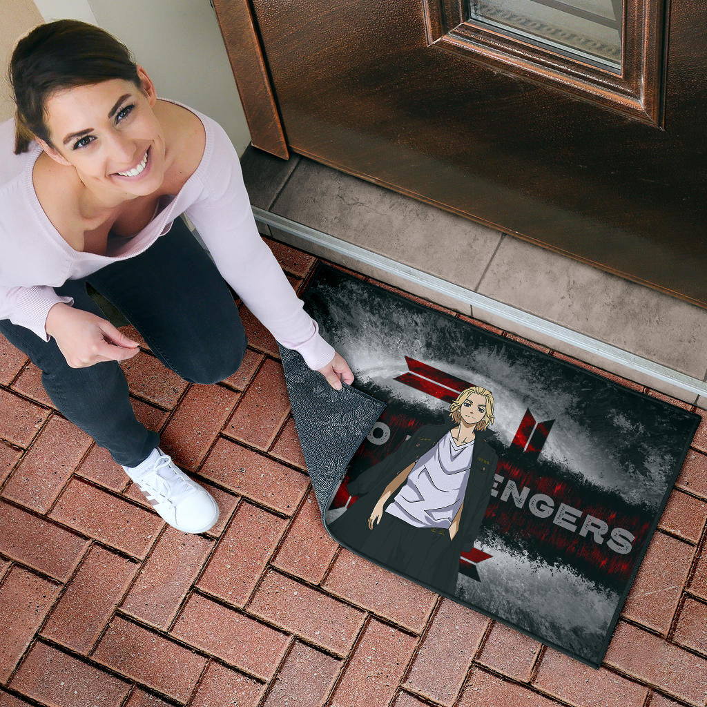 Tokyo Revengers Anime Cool Mikey Smiling Red And Grey Door Mat Home Decor