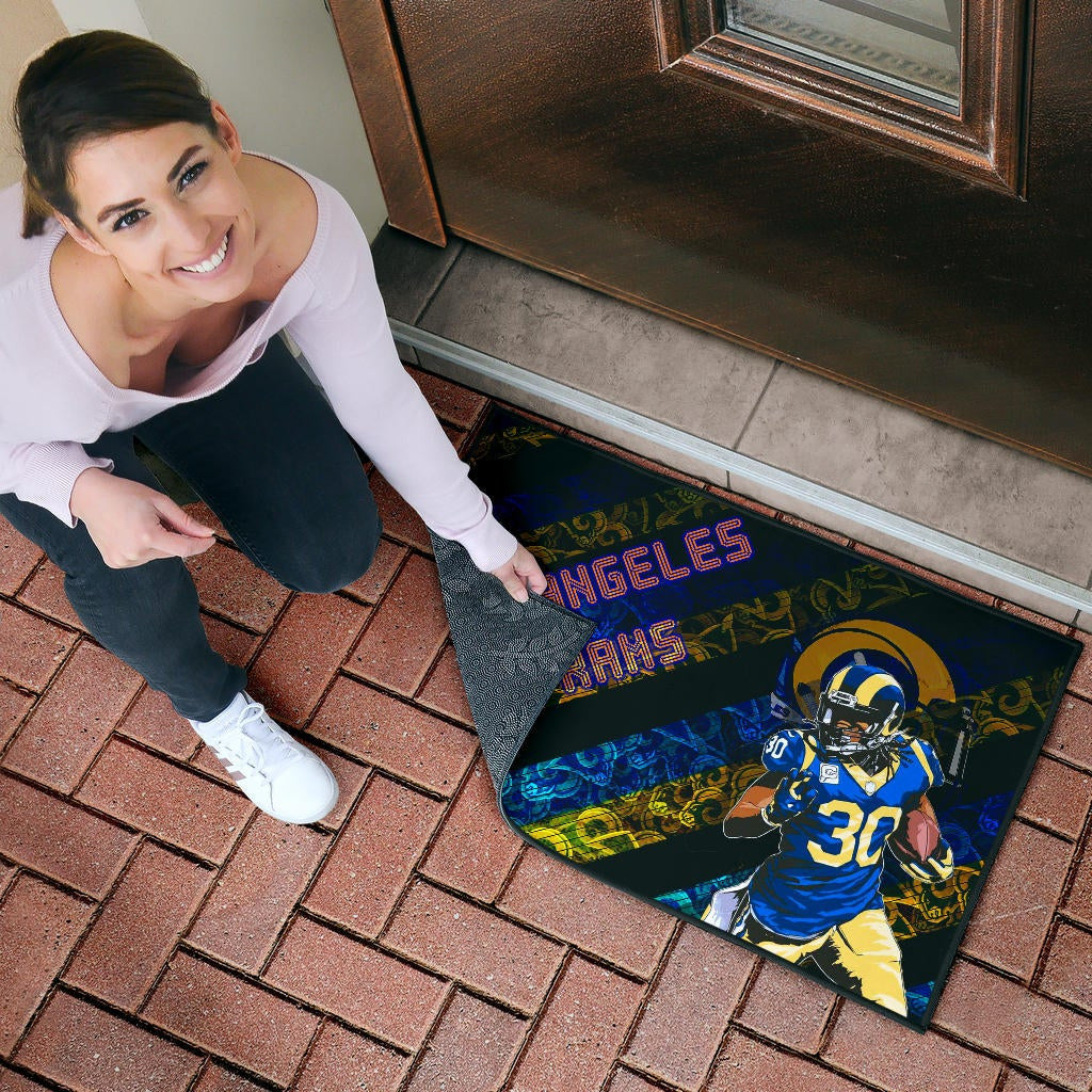 Los Angeles Rams American Football Raymond Calais 30 Grab Rugby Ball Running Blue Yellow Door Mat Home Decor