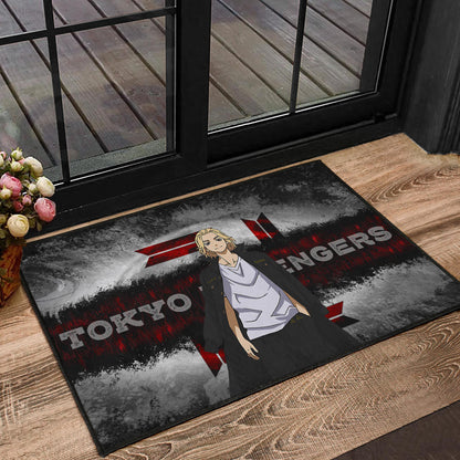 Tokyo Revengers Anime Cool Mikey Smiling Red And Grey Door Mat Home Decor